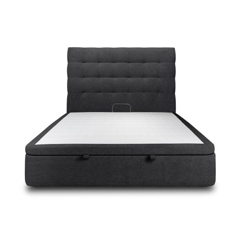 Lit Coffre 140x190cm Avec Tête De Lit Capitonnée Tissu Noir - Hauteur Totale : 39cm
