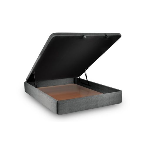 Lit Coffre 200x200cm Avec Tête De Lit Capitonnée Tissu Gris Anthracite - Hauteur Totale : 39cm