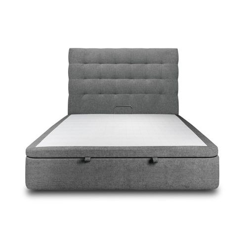 Lit Coffre 200x200cm Avec Tête De Lit Capitonnée Tissu Gris Anthracite - Hauteur Totale : 39cm