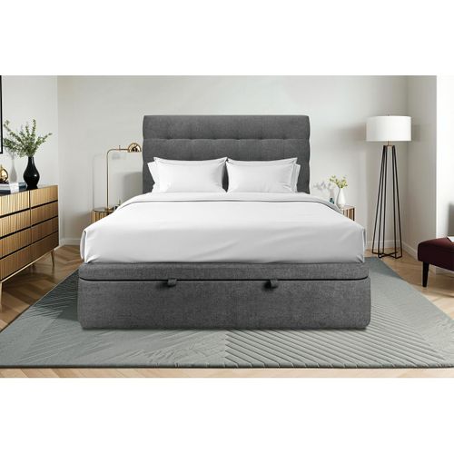 Lit Coffre 200x200cm Avec Tête De Lit Capitonnée Tissu Gris Anthracite - Hauteur Totale : 39cm