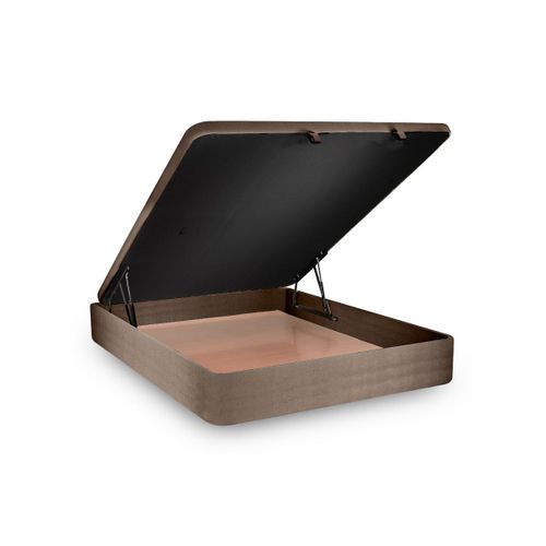 Lit Coffre 180x200cm Avec Tête De Lit Capitonnée Velours Taupe - Hauteur Totale : 39cm