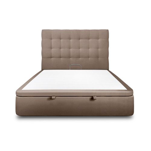 Lit Coffre 180x200cm Avec Tête De Lit Capitonnée Velours Taupe - Hauteur Totale : 39cm