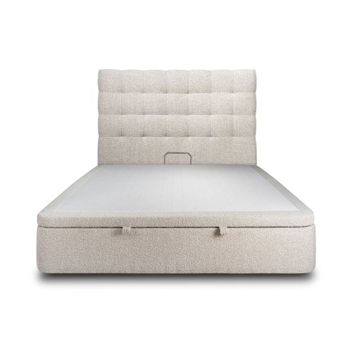 Lit Coffre 160x200cm Avec Tête De Lit Capitonnée Bouclette Beige - Hauteur Totale : 39cm