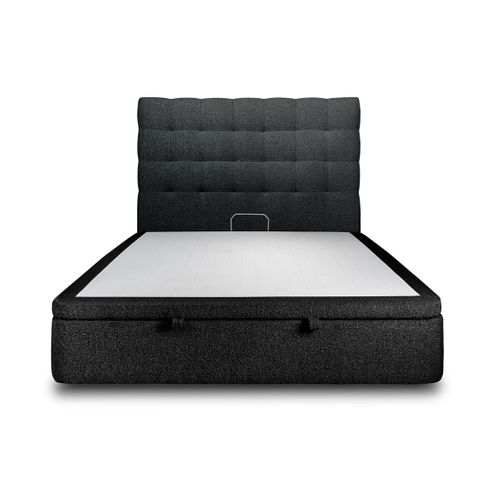Lit Coffre 180x200cm Avec Tête De Lit Capitonnée Bouclette Noir - Hauteur Totale : 39cm