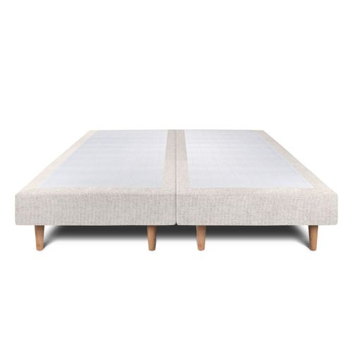 Lit 180x200cm Avec Tête De Lit Tapissier Tissu Et Double Sommier Tapissier Beige Clair Hauteur Total