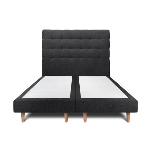 Lit 200x200cm Avec Tête De Lit Capitonnée Tissu Et Double Sommier Tapissier Noir