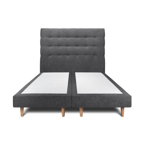 Lit 200x200cm Avec Tête De Lit Capitonnée Tissu Et Double Sommier Tapissier Noir