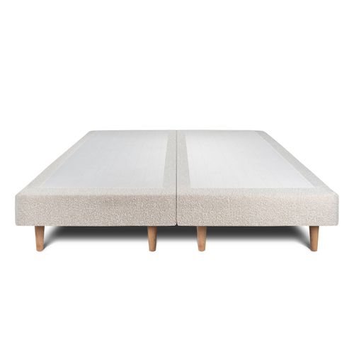 Lit 180x200cm Avec Tête De Lit Capitonnée Bouclette Et Double Sommier Tapissier Beige Hauteur Totale