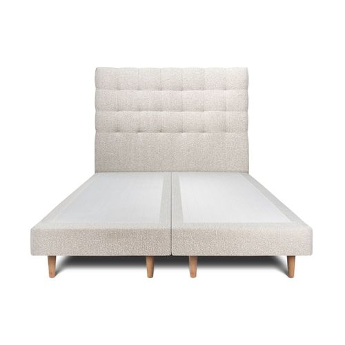 Lit 180x200cm Avec Tête De Lit Capitonnée Bouclette Et Double Sommier Tapissier Beige Hauteur Totale
