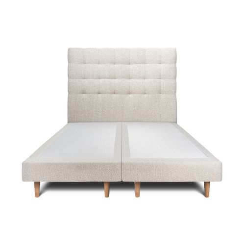 Lit 180x200cm Avec Tête De Lit Capitonnée Bouclette Et Double Sommier Tapissier Beige Hauteur Totale