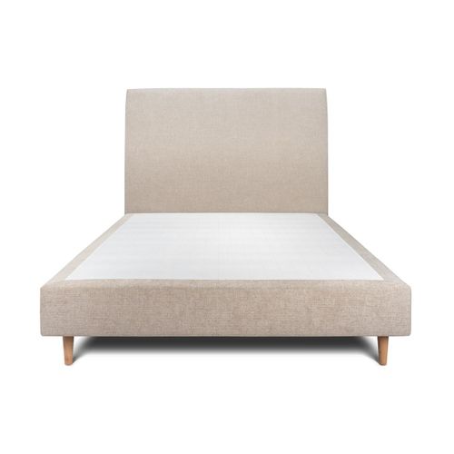 Lit 140x190cm Avec Tête De Lit Tapissier Tissu Et Sommier Tapissier Beige Brun