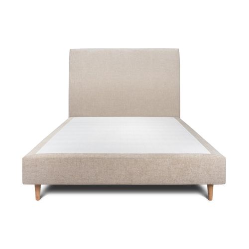 Lit 140x190cm Avec Tête De Lit Tapissier Tissu Et Sommier Tapissier Beige Brun