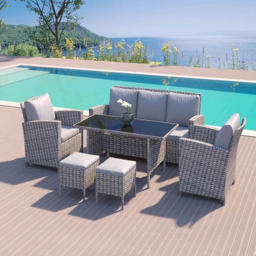 Modena - Salon De Jardin 7 Places En Résine Tressée Gris Clair Et Gris