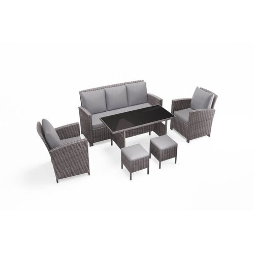 Modena - Salon De Jardin 7 Places En Résine Tressée Gris Clair Et Gris