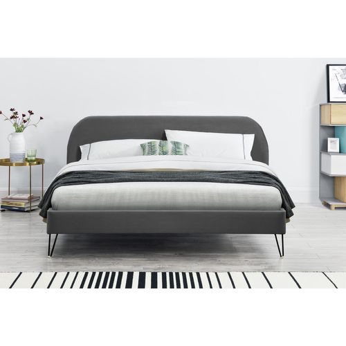 Phoenix Lit 140 Velours Gris et Pieds Noirs