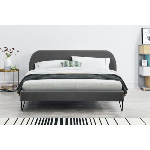 Phoenix Lit 160 Velours Gris et Pieds Noirs