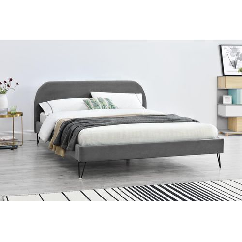 Phoenix Lit 160 Velours Gris et Pieds Noirs