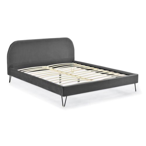 Phoenix Lit 160 Velours Gris et Pieds Noirs