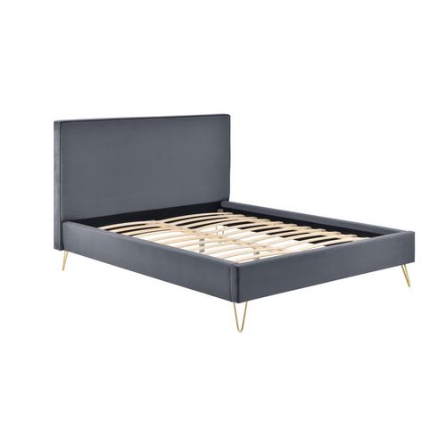 Riverside Lit 160 Velours Gris et Laiton