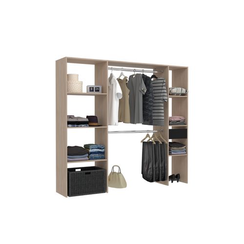 Elysée - Dressing Bois Avec 6 Étagères, 1 Tiroir Et 2 Penderies : 198 X 40 X 180 Cm