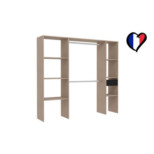 Elysée - Dressing Bois Avec 6 Étagères, 1 Tiroir Et 2 Penderies : 198 X 40 X 180 Cm