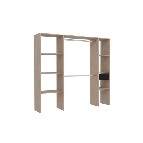 Elysée - Dressing Bois Avec 6 Étagères, 1 Tiroir Et 2 Penderies : 198 X 40 X 180 Cm