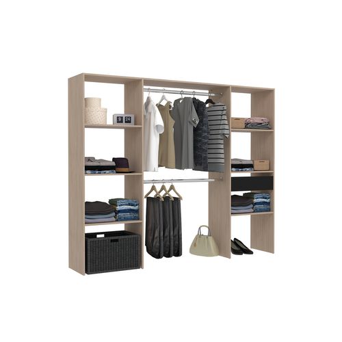 Elysée - Dressing Bois Avec 6 Étagères, 1 Tiroir Et 2 Penderies : 220 X 40 X 180 Cm