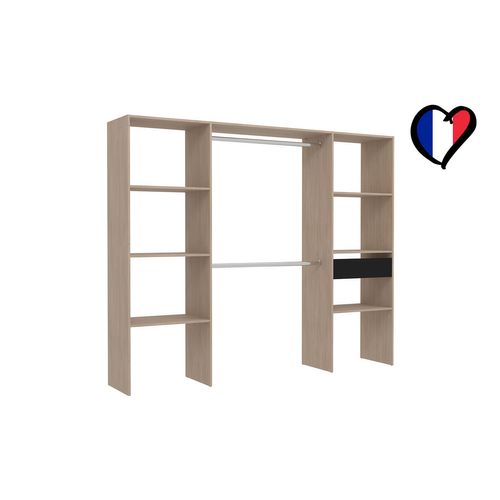 Elysée - Dressing Bois Avec 6 Étagères, 1 Tiroir Et 2 Penderies : 220 X 40 X 180 Cm