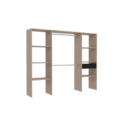 Elysée - Dressing Bois Avec 6 Étagères, 1 Tiroir Et 2 Penderies : 220 X 40 X 180 Cm