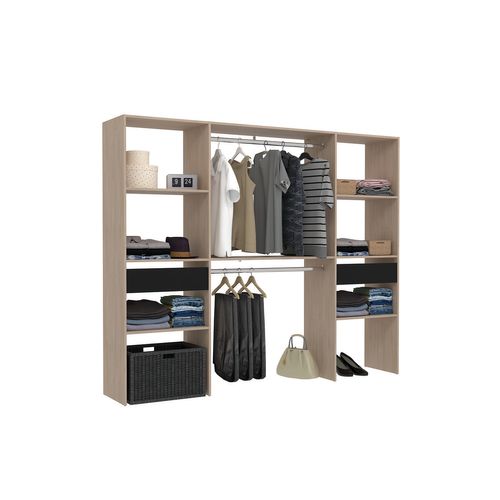 Elysée - Grand Dressing Bois Avec 2 Penderies, 6 Étagères Et 2 Tiroirs