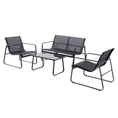 Sintra - Salon De Jardin Avec Canapé, Fauteuils Et Table Basse Rectangulaire Noir En Acier