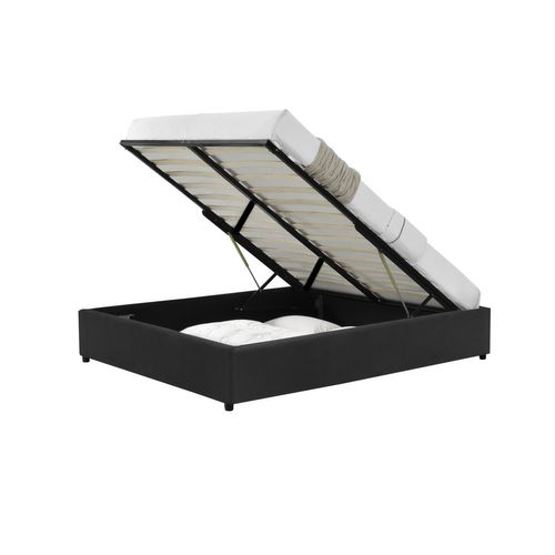 Lit Kennington - Structure De Lit Velours Noir Avec Coffre De Rangement Intégré -160x200 Cm