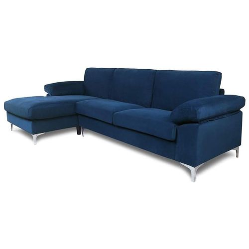 Galway - Canapé D'angle Gauche 4/5 Places Velours Bleu