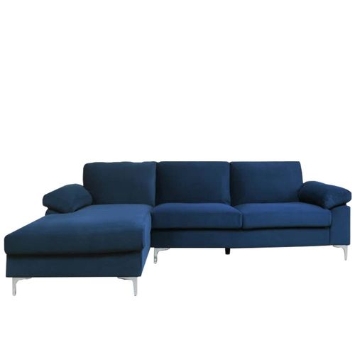 Galway - Canapé D'angle Gauche 4/5 Places Velours Bleu