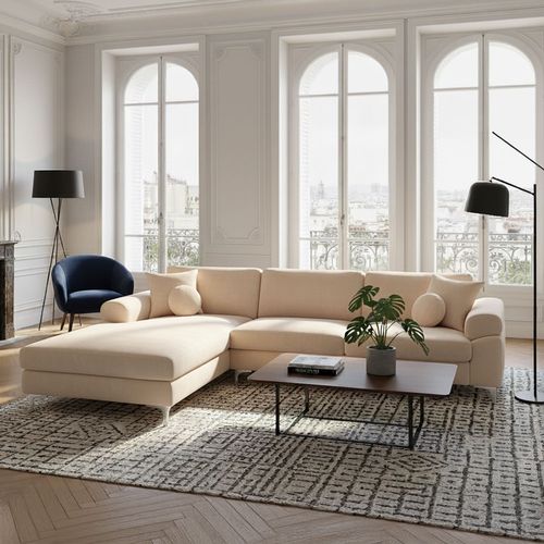 Galway - Canapé D'angle Gauche 4-5 Places Velours Beige