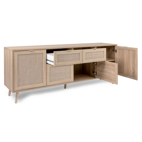 Tivat - Buffet Avec Tiroirs Et Placards Cannage 180cm