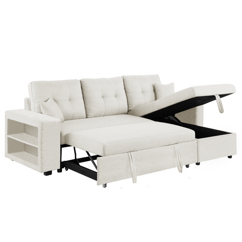 Glasgow - Canapé D'angle Convertible 4 Places Avec Coffre Beige