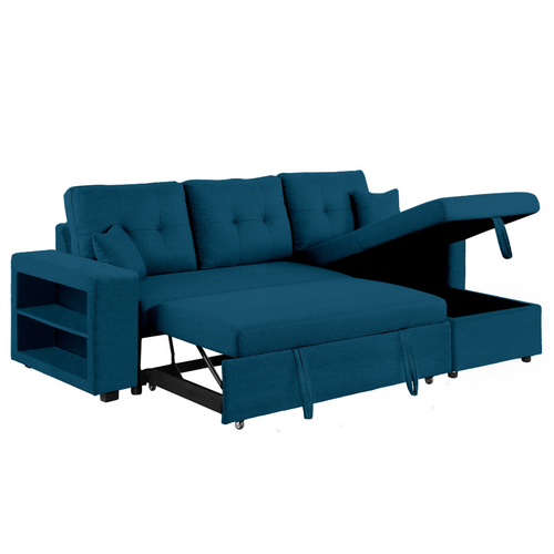 Glasgow - Canapé D'angle Convertible 4 Places Avec Coffre Bleu