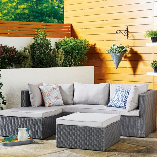 Lecci - Salon De Jardin En Résine Tressée 4 Places Gris/gris Clair