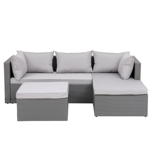 Lecci - Salon De Jardin En Résine Tressée 4 Places Gris/gris Clair