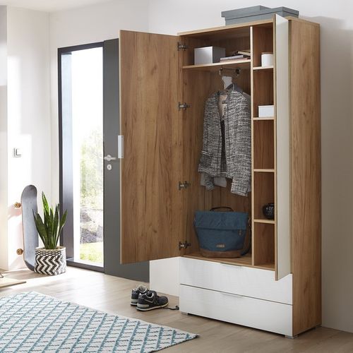 Armoire Entrée Scandinave Avec Penderie Et Miroir 196x84x40cm Rosvik