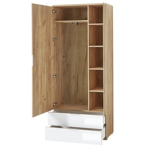 Armoire Entrée Scandinave Avec Penderie Et Miroir 196x84x40cm Rosvik