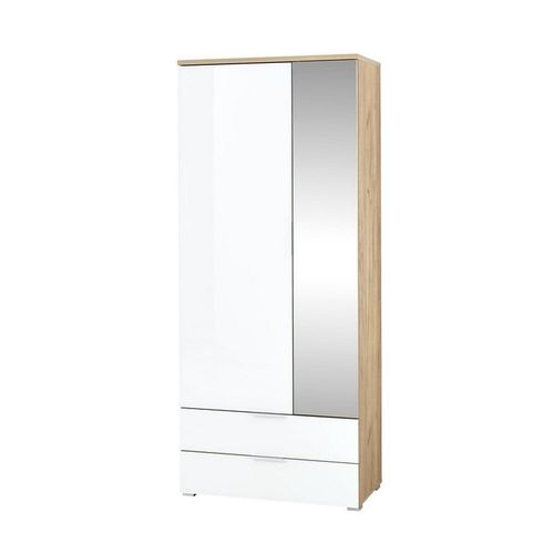 Armoire Entrée Scandinave Avec Penderie Et Miroir 196x84x40cm Rosvik