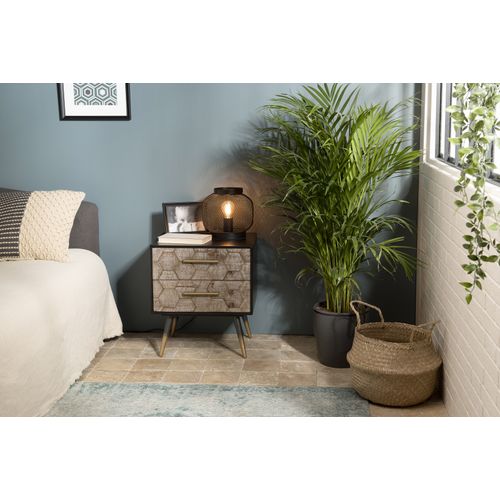 Chevet 2 Tiroirs En Sapin Marqueté Avec Pieds En Métal Orsa