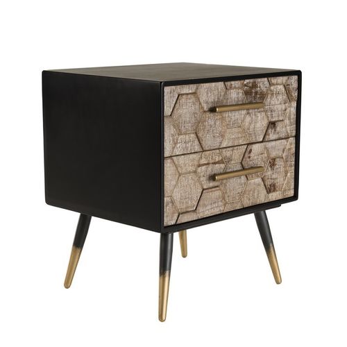 Chevet 2 Tiroirs En Sapin Marqueté Avec Pieds En Métal Orsa