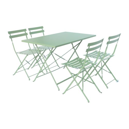 Table De Jardin Bistrot Pliante Métal + 4 Assises 110 X 70cm. Avec Quatre Chaises Pliantes. Acier