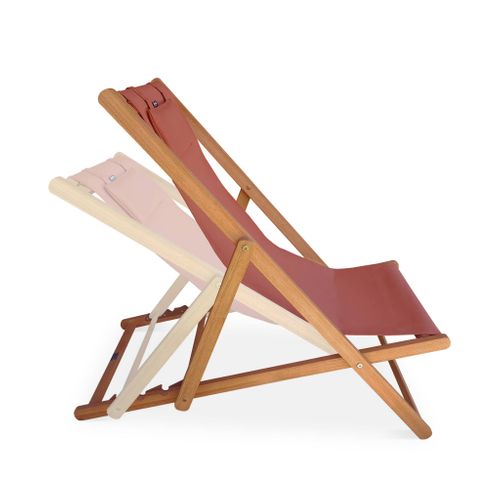 Chiliennes Bois - Creus - 2 Transats En Bois D'eucalyptus Huilé Avec Coussin Repose-tête Terra