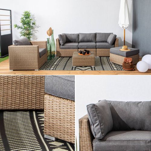 Salon De Jardin Premium En Résine Tressée Arrondie – Vinci – Résine Naturelle Style Osier. Coussins