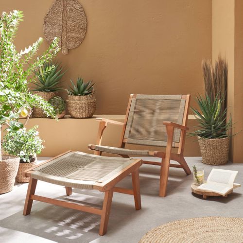 Fauteuil Relax – Cuzco – Eucalyptus. Corde Taupe. Avec Repose-pieds