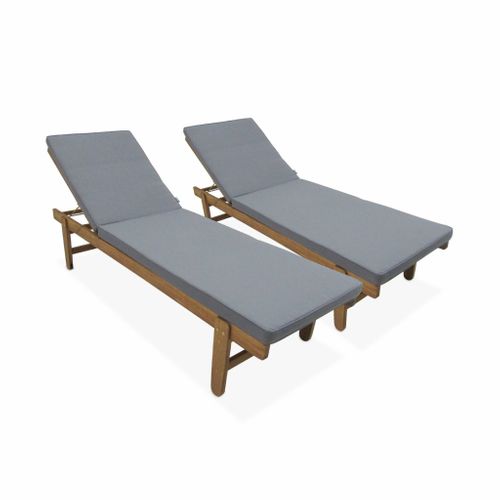 Set De 2 Bains De Soleil En Acacia – Arequipa – Transats Avec Coussins Gris Et Roulettes. Multi